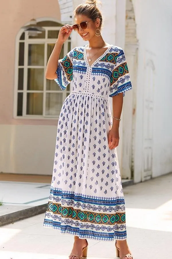 Bohemian V Neck Slit Dress