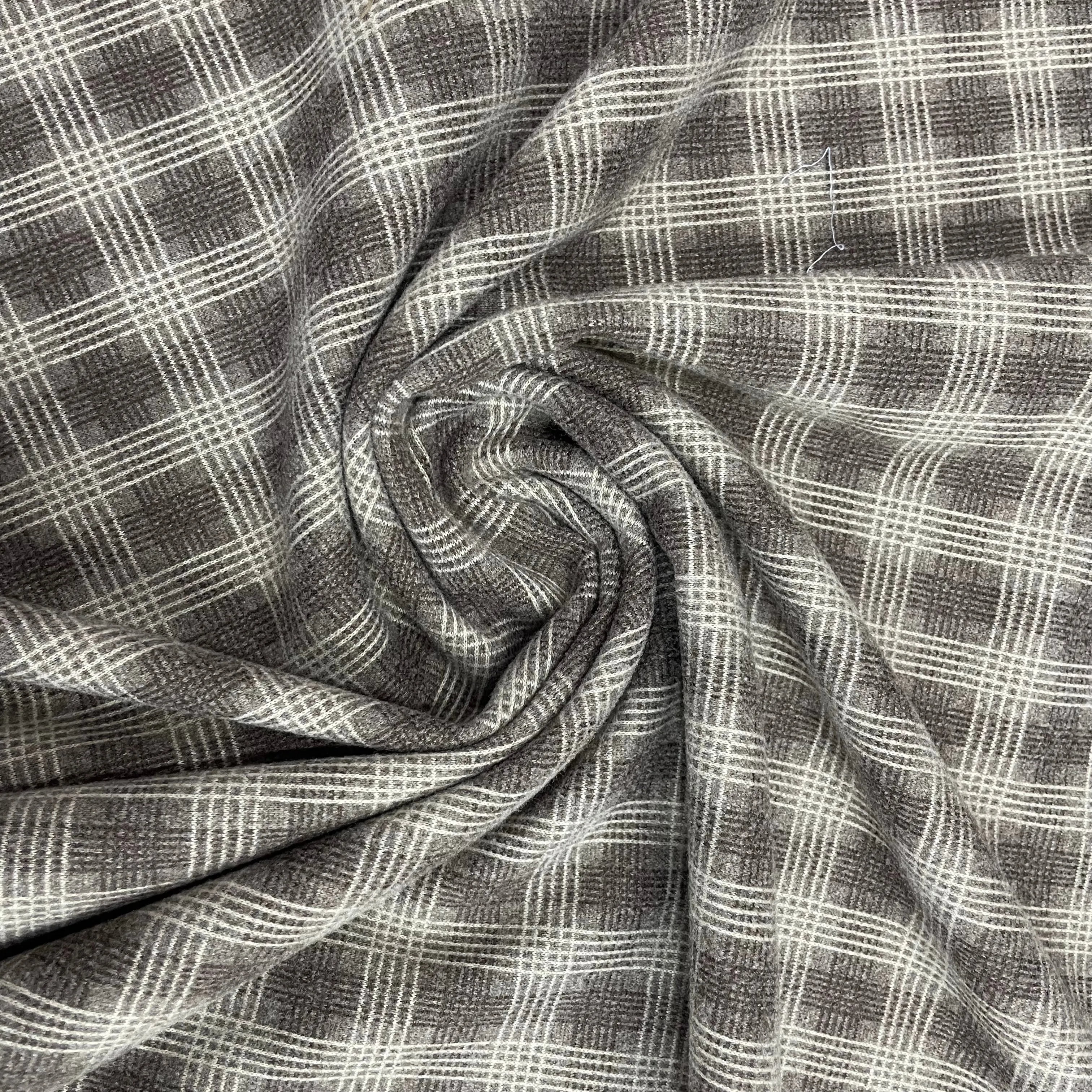 Brown White Checks Tweed Woollen Lycra Fabric