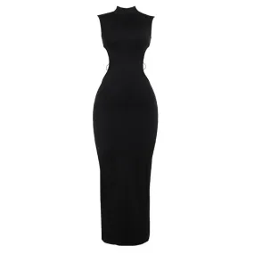 Butterfly Hollow Backless Sleeveless Long Dresses Sexy Birthday Outfit Party Night Club Black Bodycon Dress C66-CC21