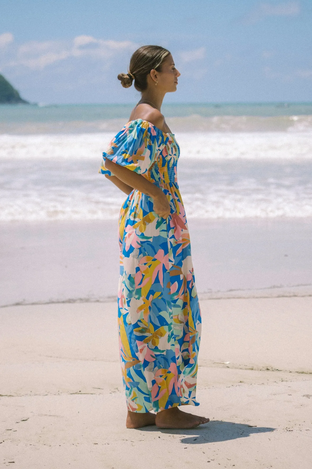 Calia Blue Floral Puff Sleeve Jumpsuit