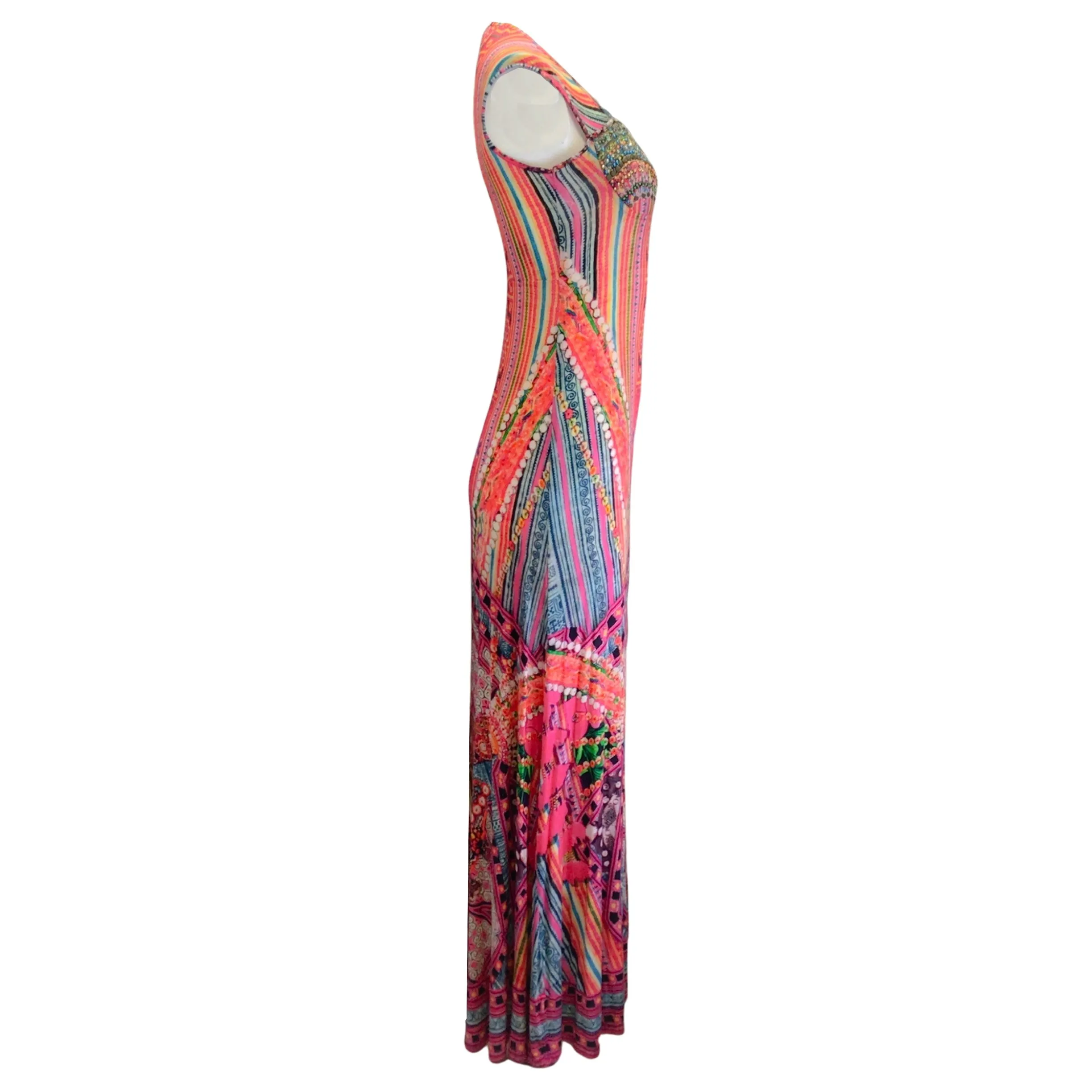 Camilla Pink Multi Printed Crystal Embellished Maxi Dress