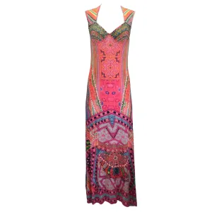 Camilla Pink Multi Printed Crystal Embellished Maxi Dress