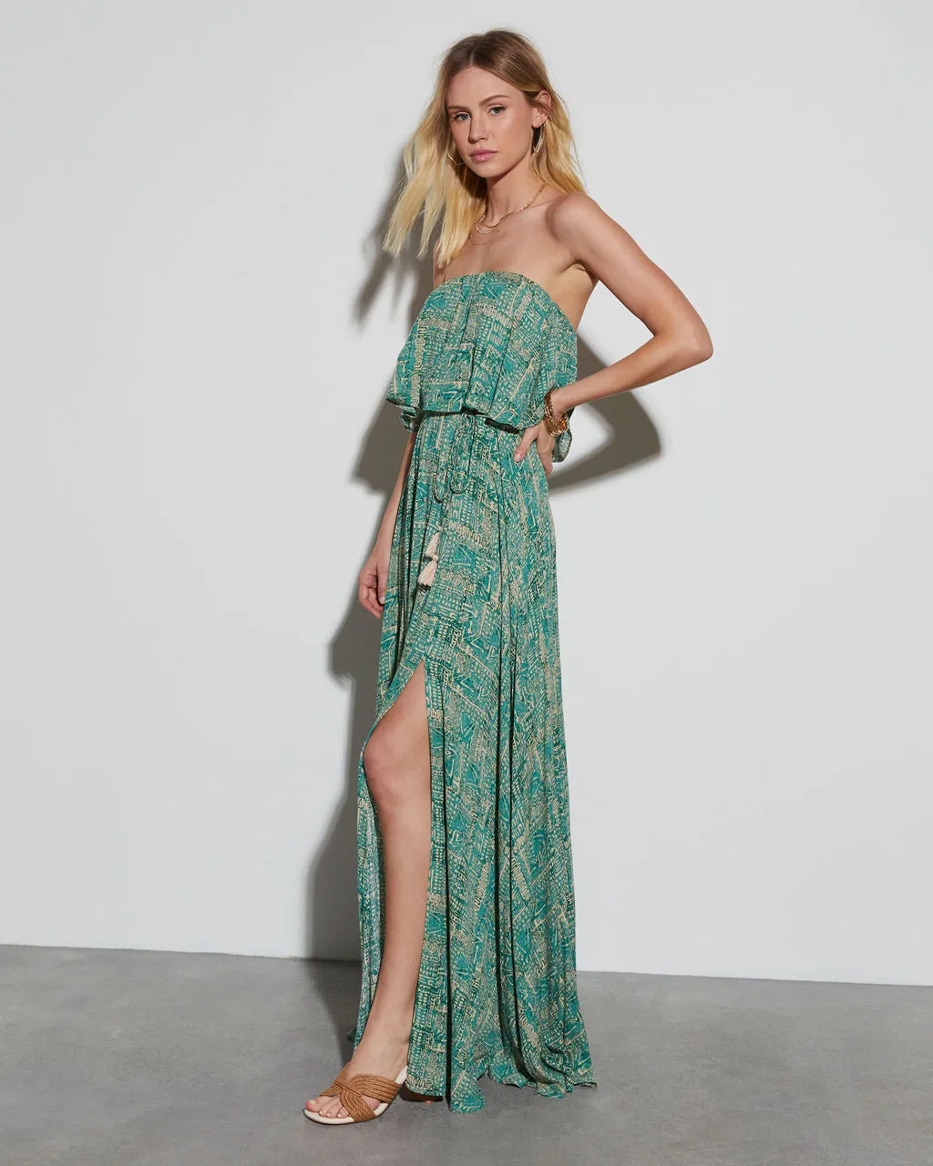 Caribbean Islands Strapless Maxi Dress