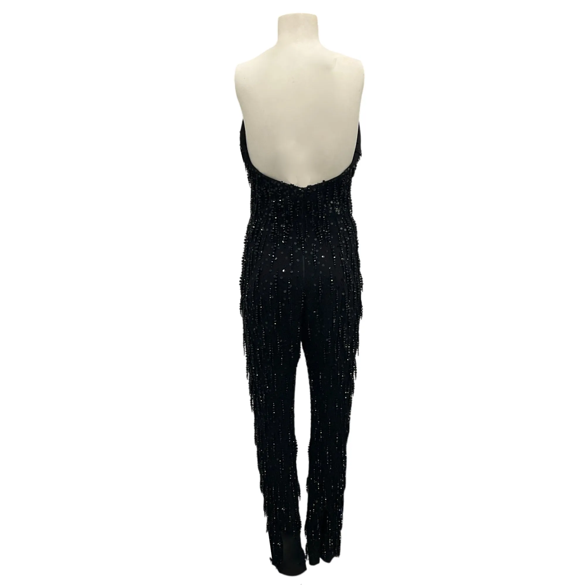 Carolina Herrera Black Beaded and Sequined Strapless Crepe Jumpsuit