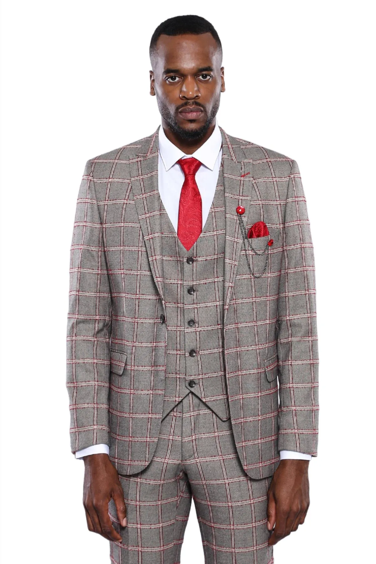 Checked Slim-Fit Grey Men Blazer - Wessi