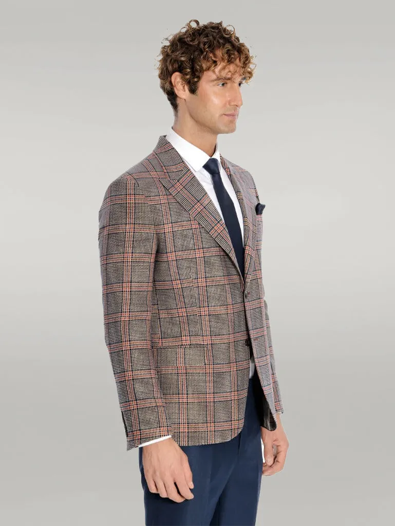 Checked Wool Navy Blue Men Blazer - Wessi