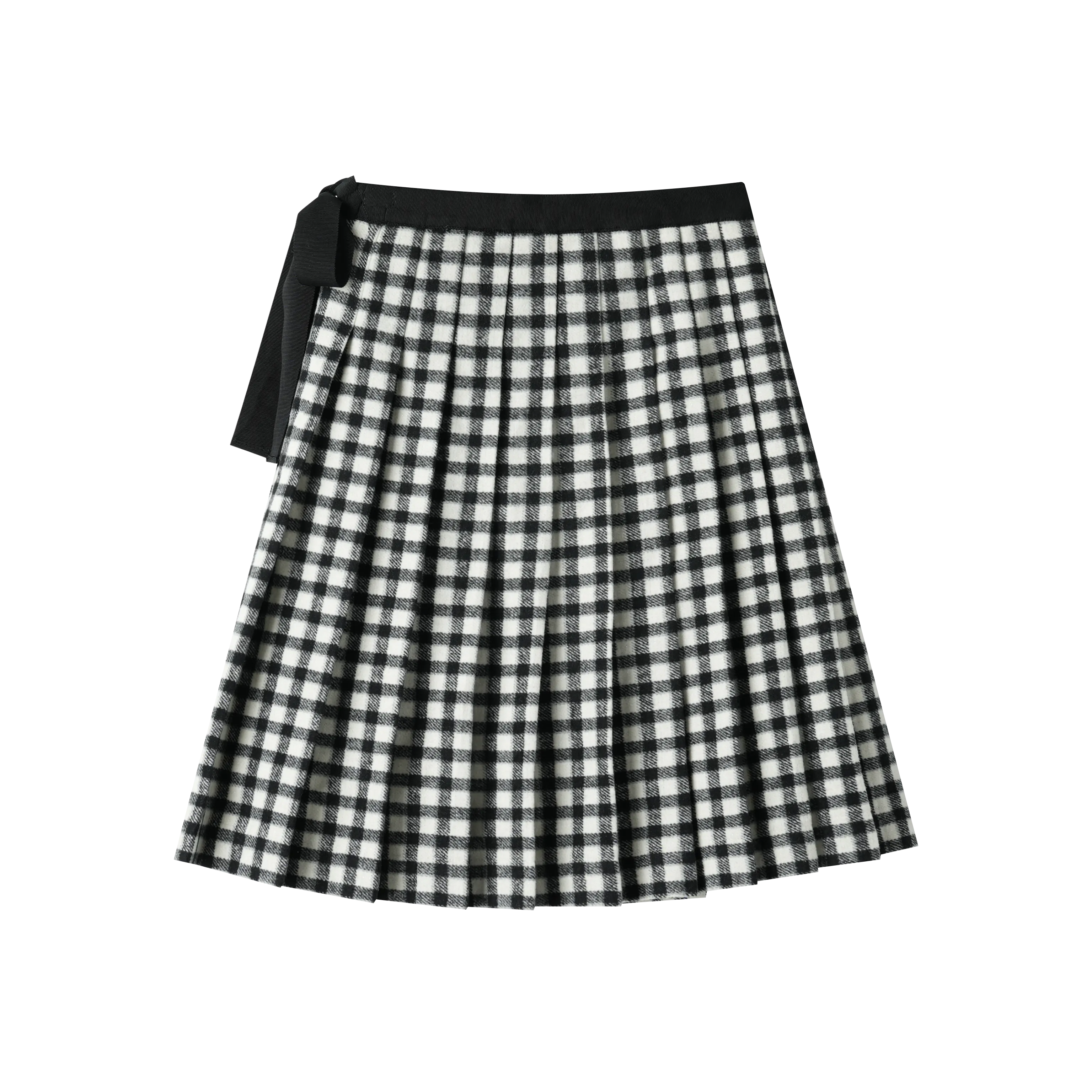 CHECKERED PLEATED SKIRT WITH TIE-BLACK CHECKERED