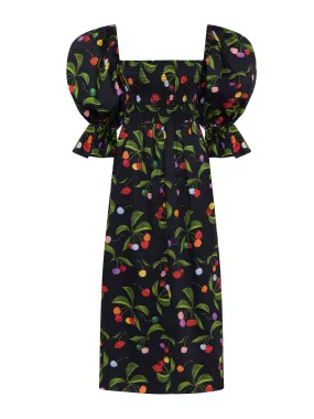 Cherry black Viona cotton midi dress