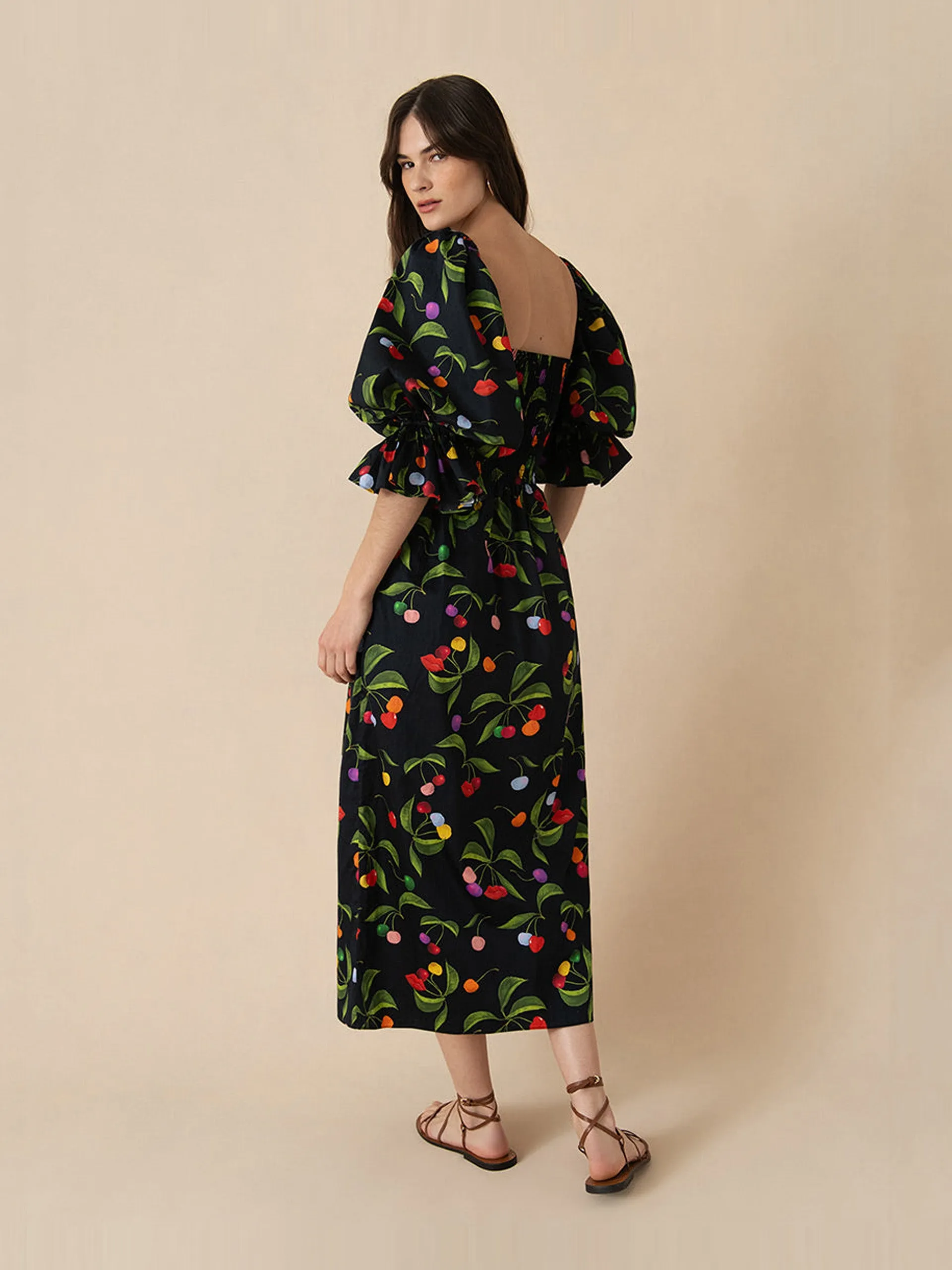 Cherry black Viona cotton midi dress