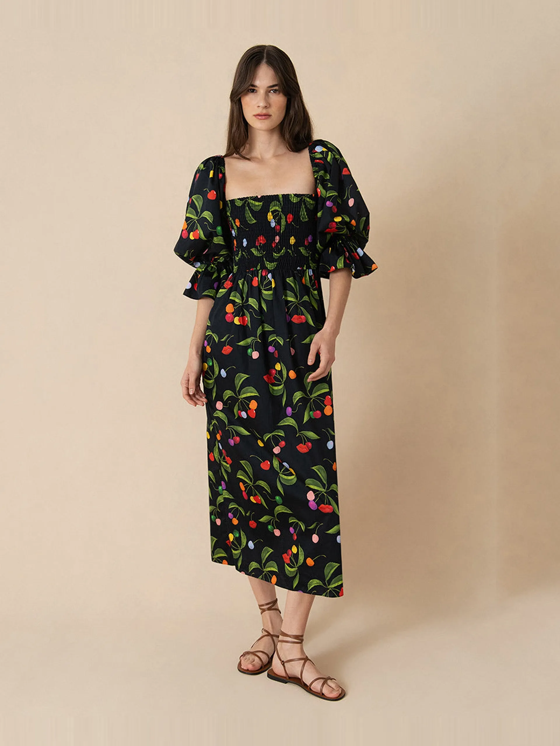 Cherry black Viona cotton midi dress