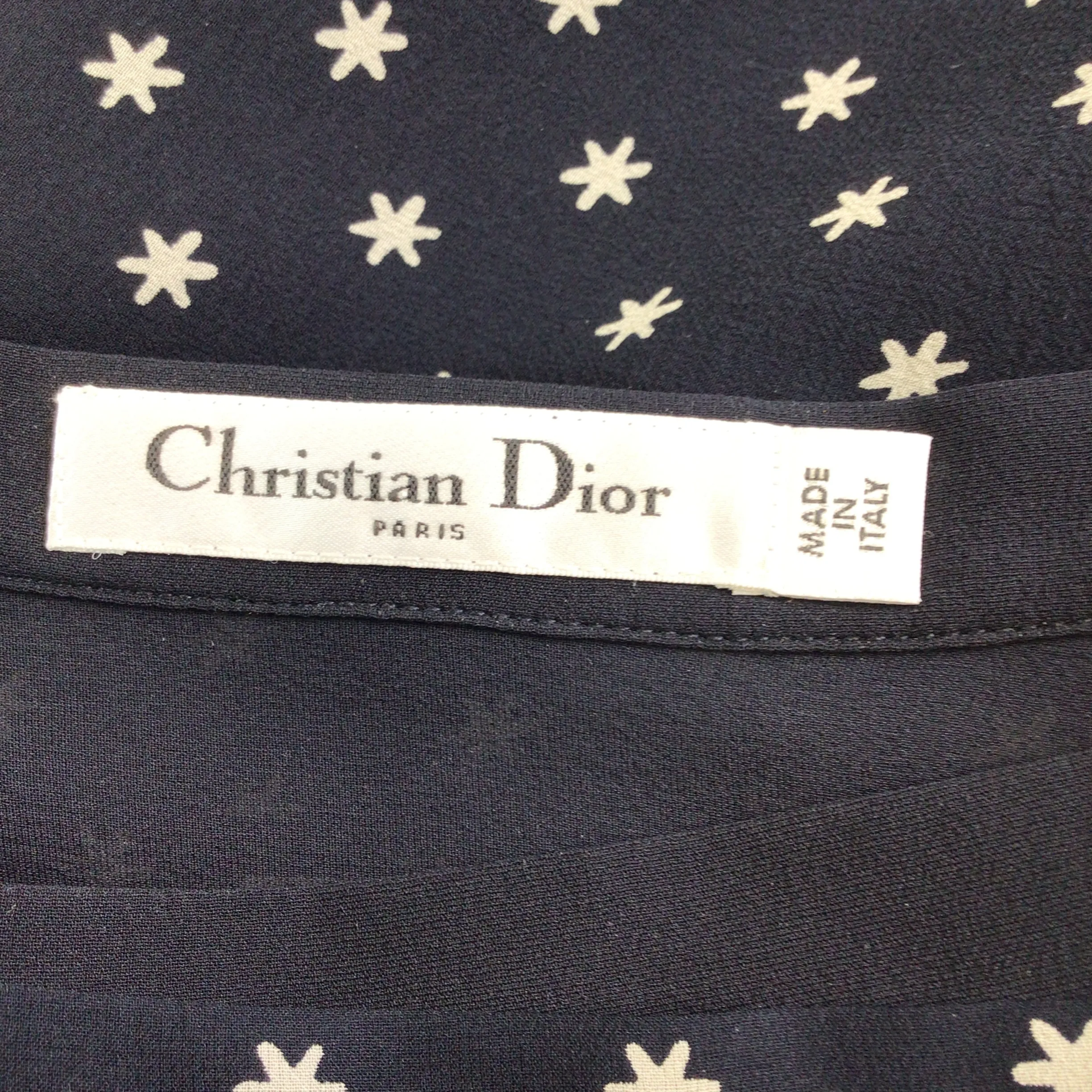 Christian Dior Navy Blue Star Print Silk Midi Skirt