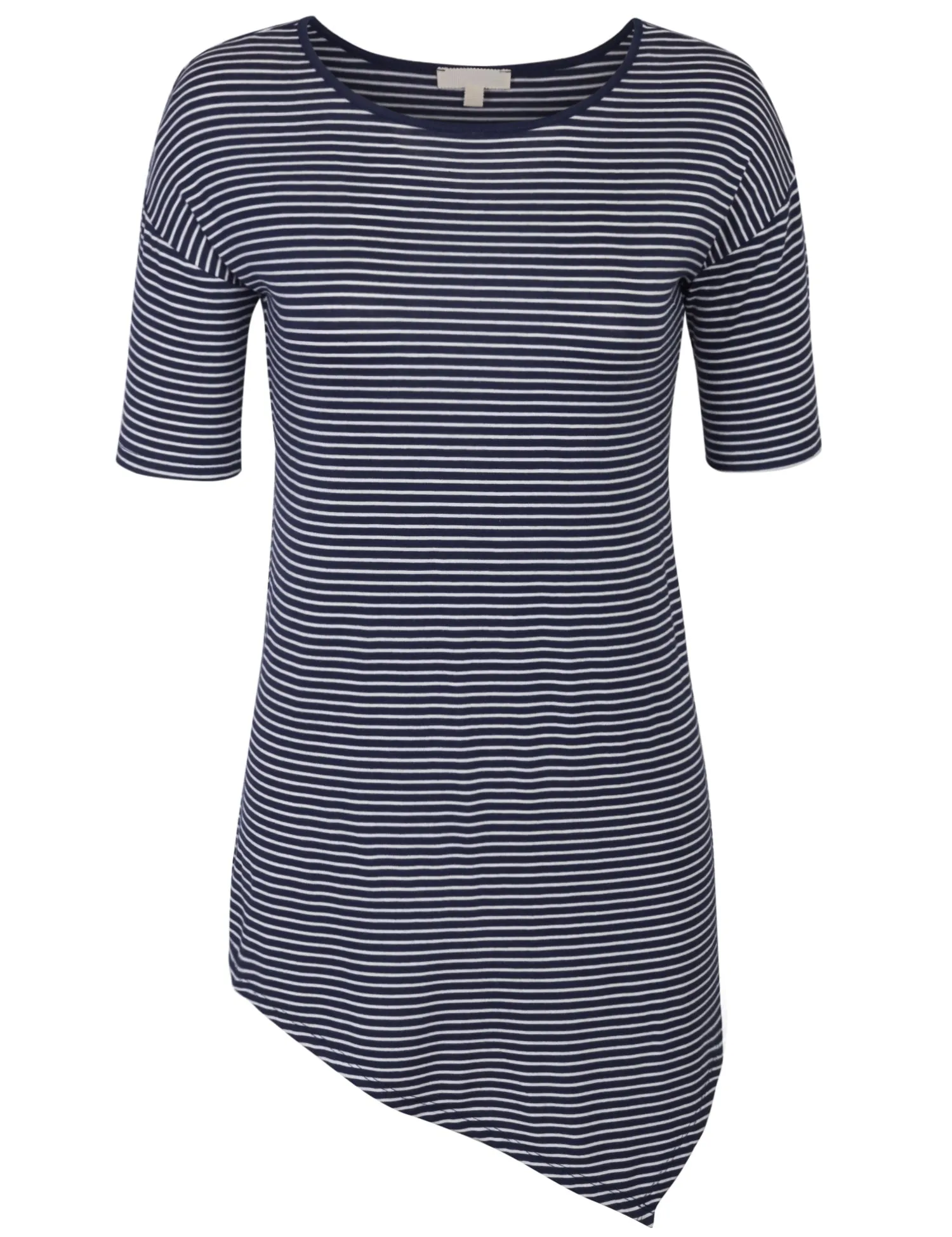 [Clearance] Womens Short Sleeve Striped Asymmetrical Hemline Tunic Top