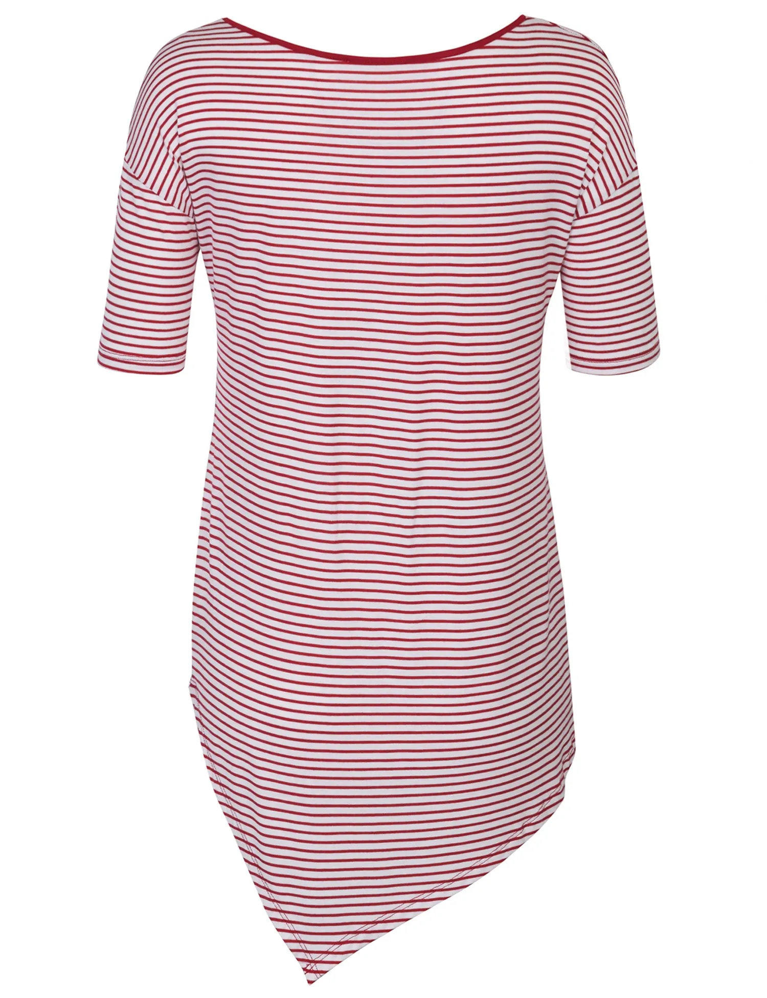 [Clearance] Womens Short Sleeve Striped Asymmetrical Hemline Tunic Top