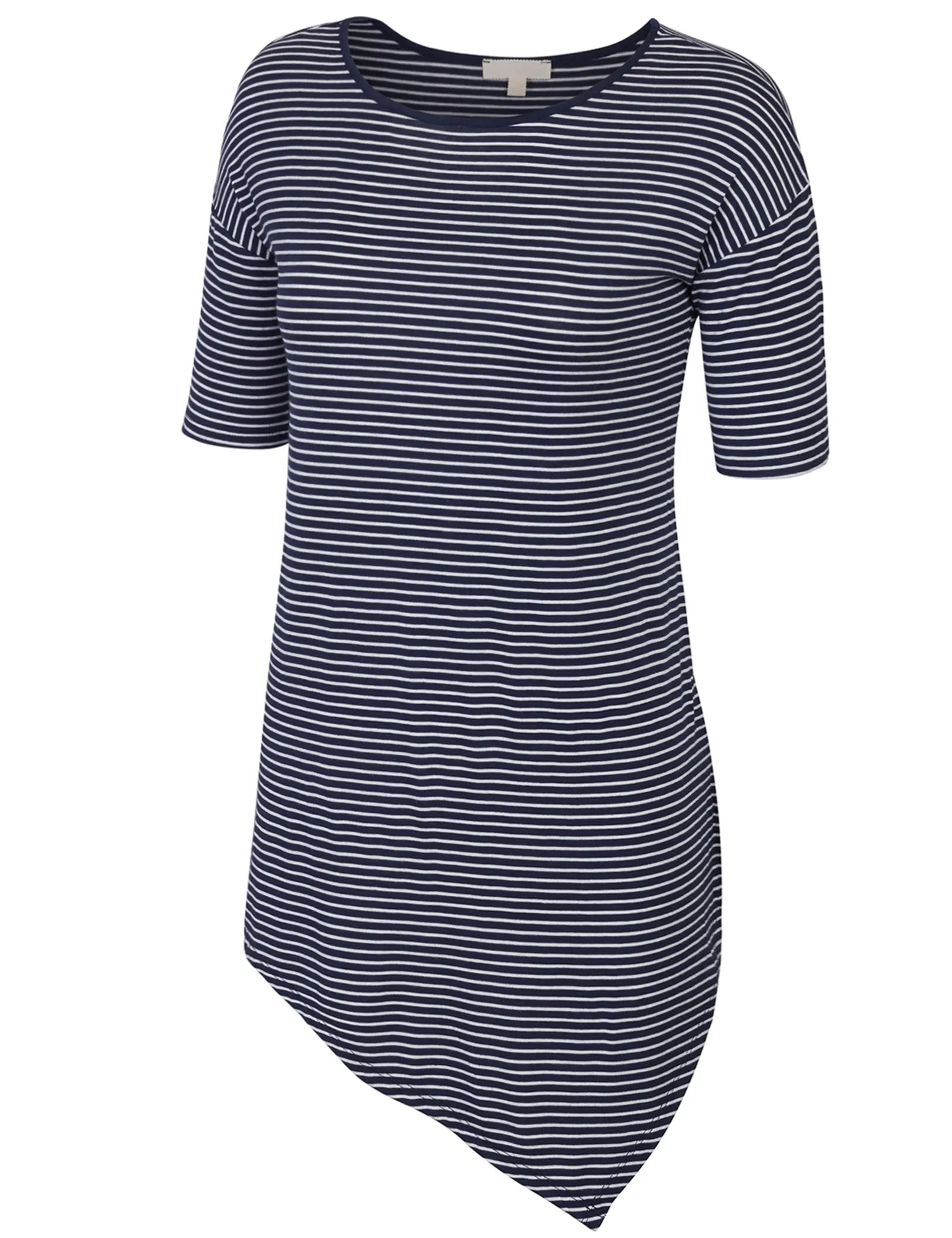 [Clearance] Womens Short Sleeve Striped Asymmetrical Hemline Tunic Top