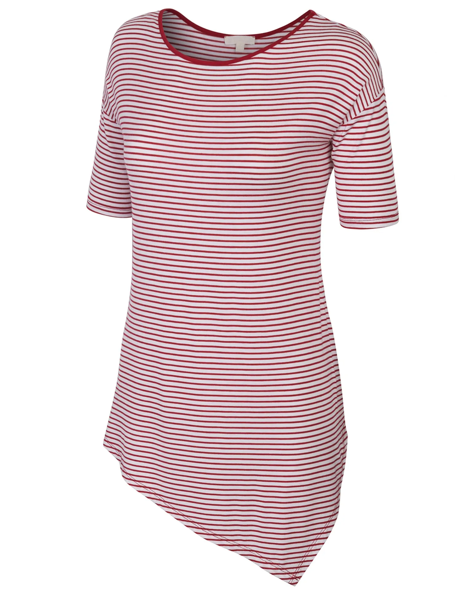 [Clearance] Womens Short Sleeve Striped Asymmetrical Hemline Tunic Top