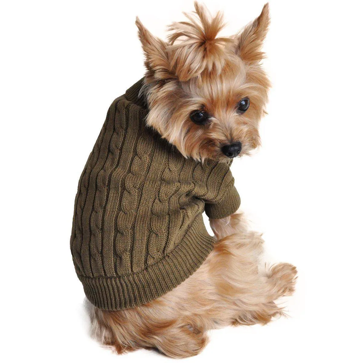 Combed Cotton Cable Knit Dog Sweater Herb Green Medium