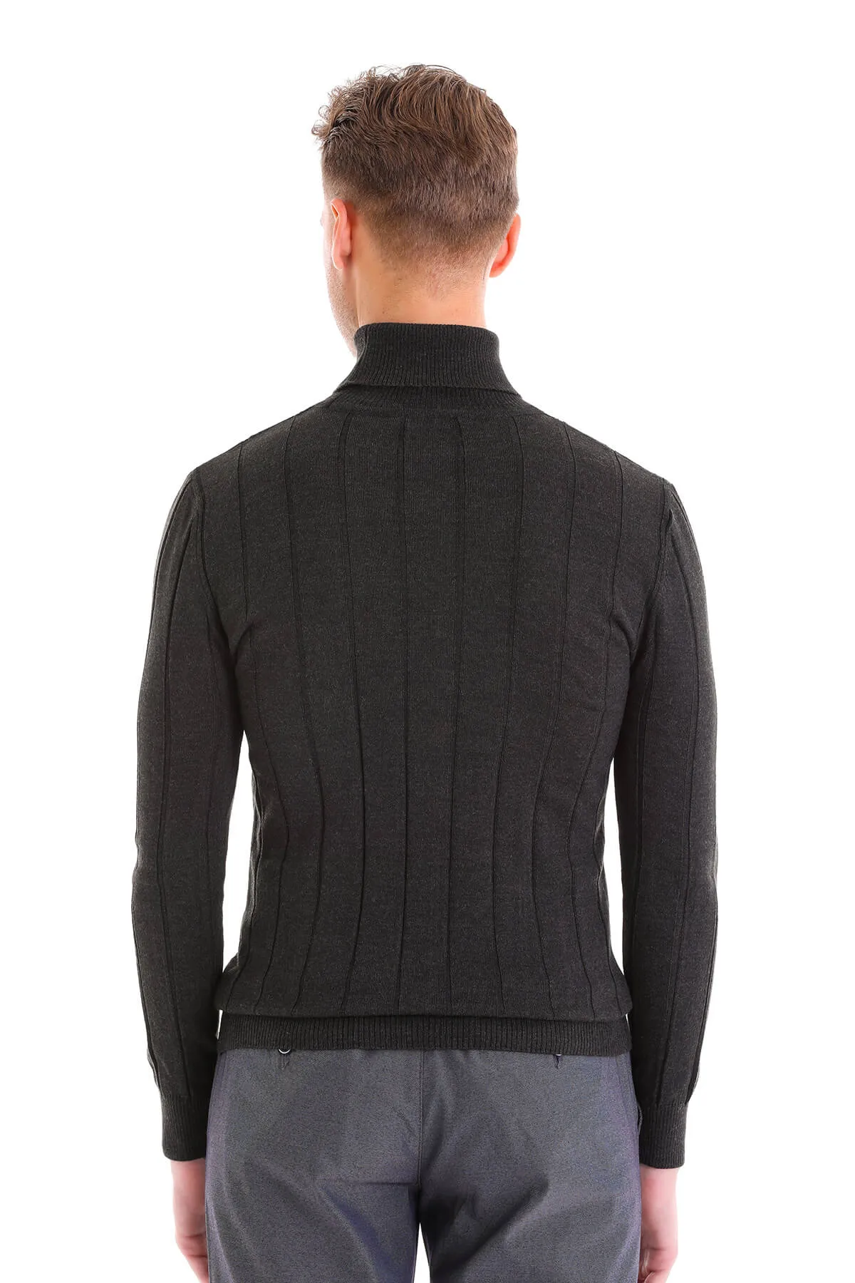 Comfort Fit Wool Blend Charcoal Turtleneck Sweater