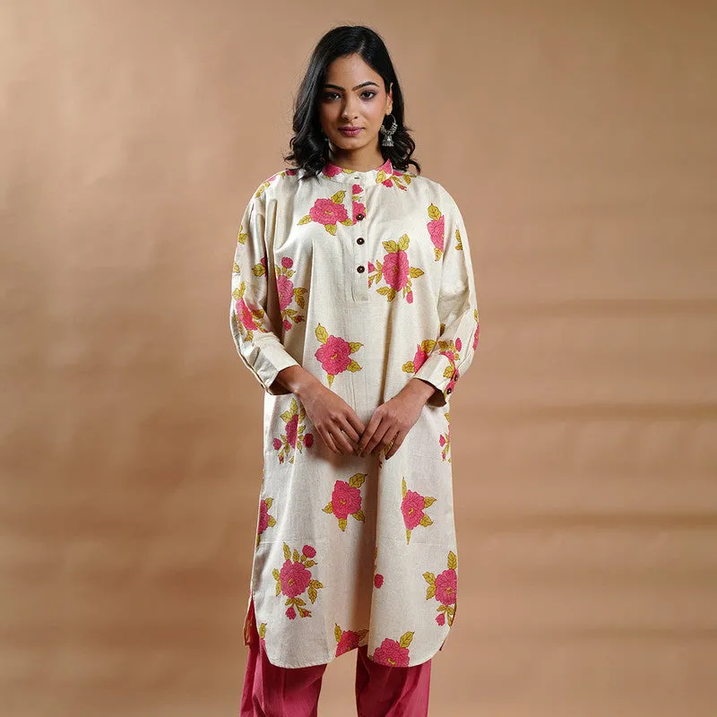 Cotton Printed Kurta For Women | Floral Block Print | Loose Fit | Multicolour