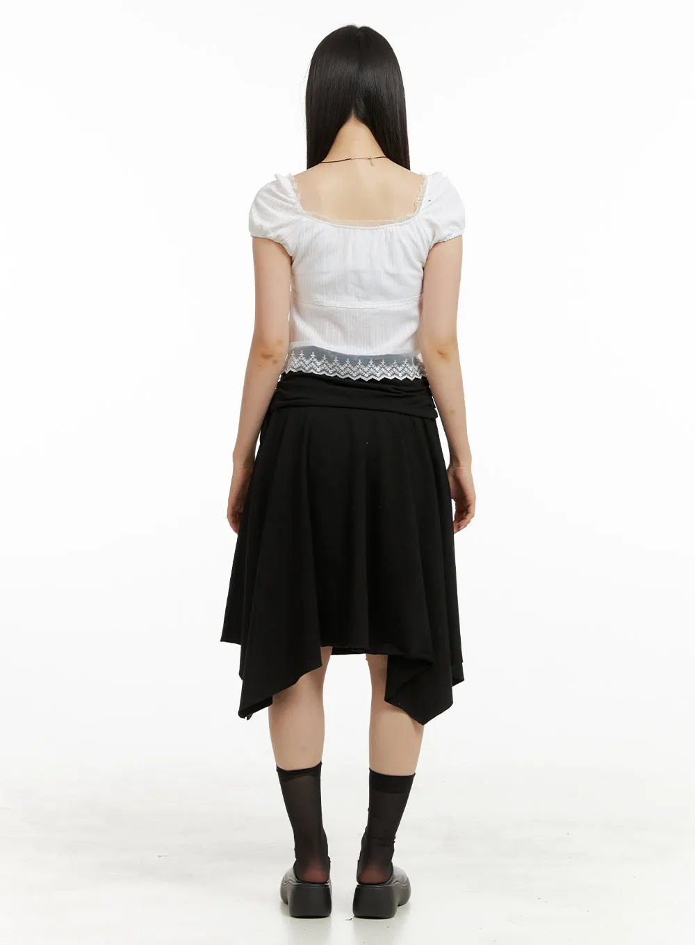 Cotton Ribbon Flare Midi Skirt CU425