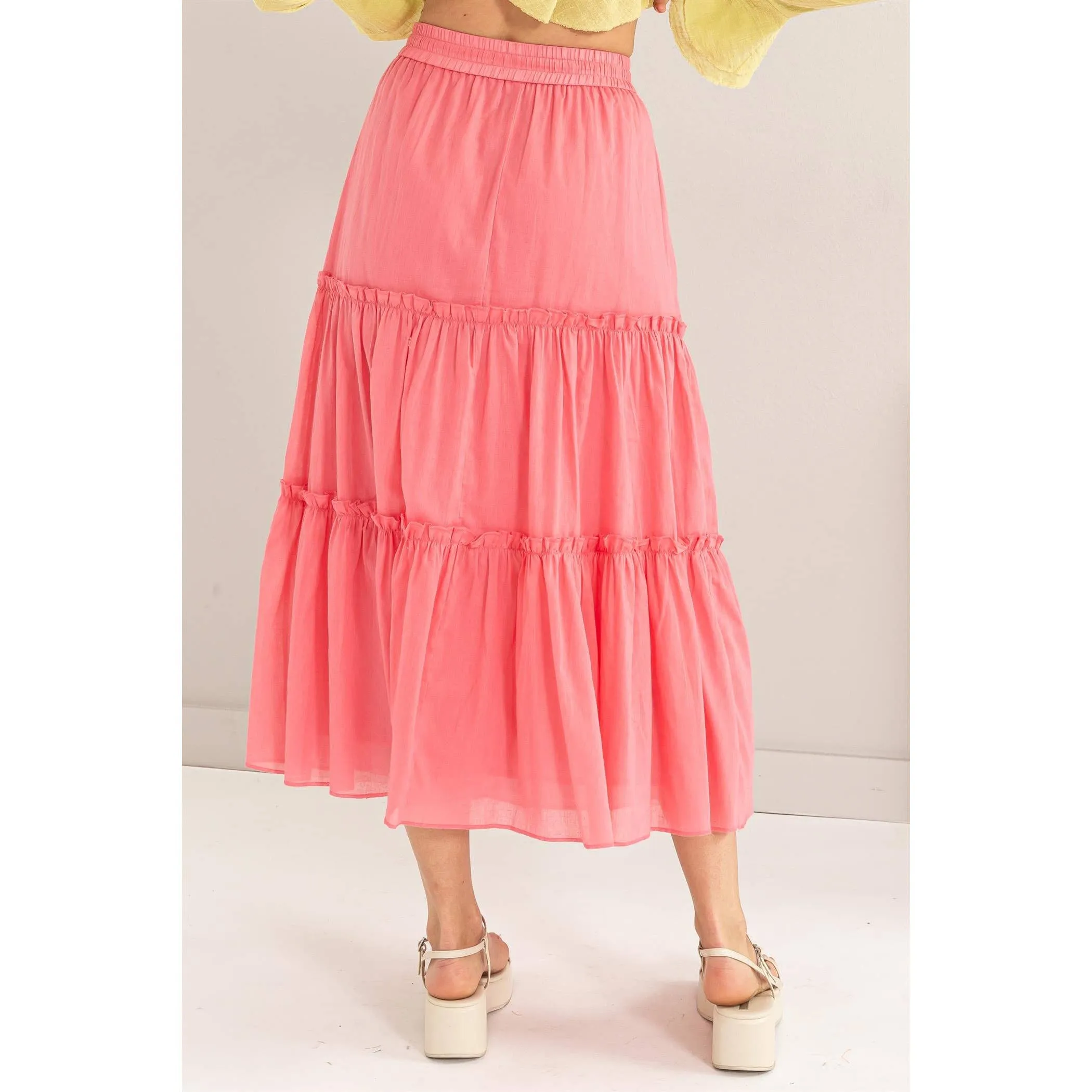 Cotton Voile Tiered Midi Skirt