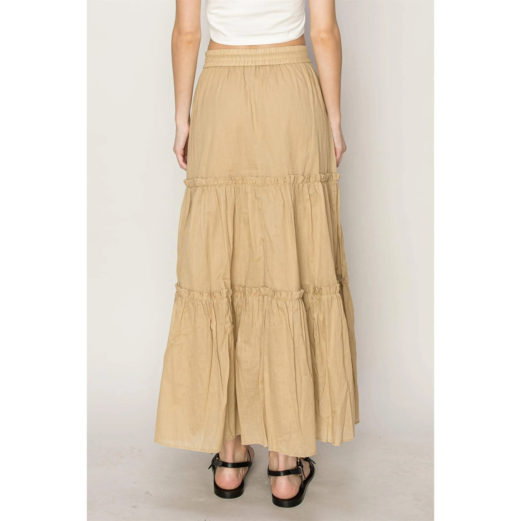 Cotton Voile Tiered Midi Skirt