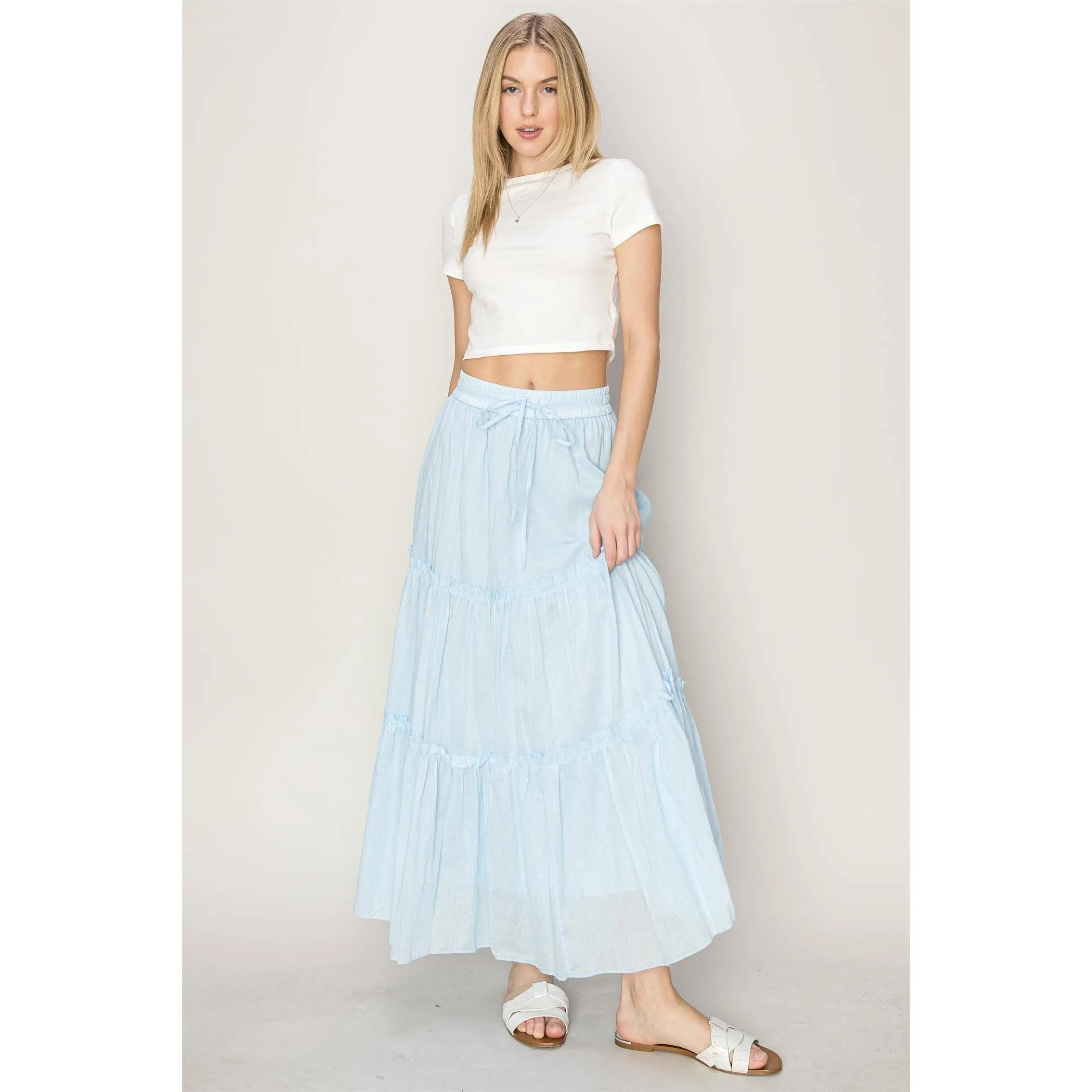 Cotton Voile Tiered Midi Skirt