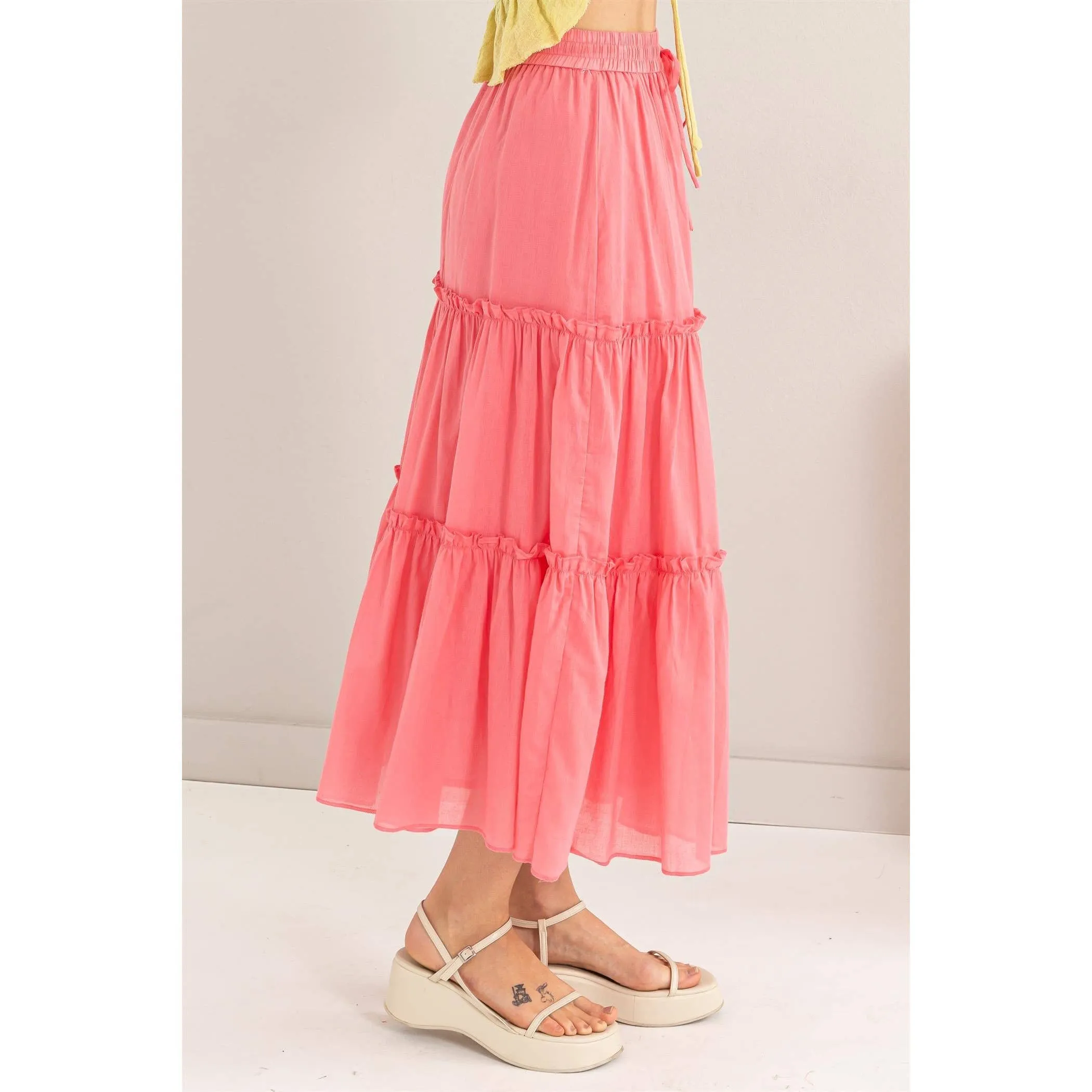 Cotton Voile Tiered Midi Skirt