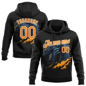 Custom Stitched Black Bay Orange-White 3D Pattern Design Fire Dragon Sports Pullover Sweatshirt Hoodie