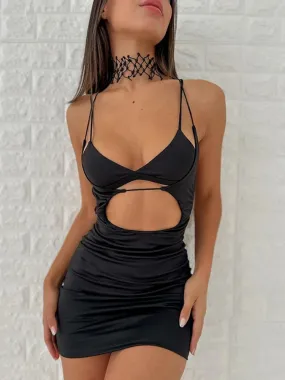 Cut Out Backless Mini Dresses Festival Wear Chic Outfits for Women Summer 2024 Sexy Black Bodycon Dress C85-CG14