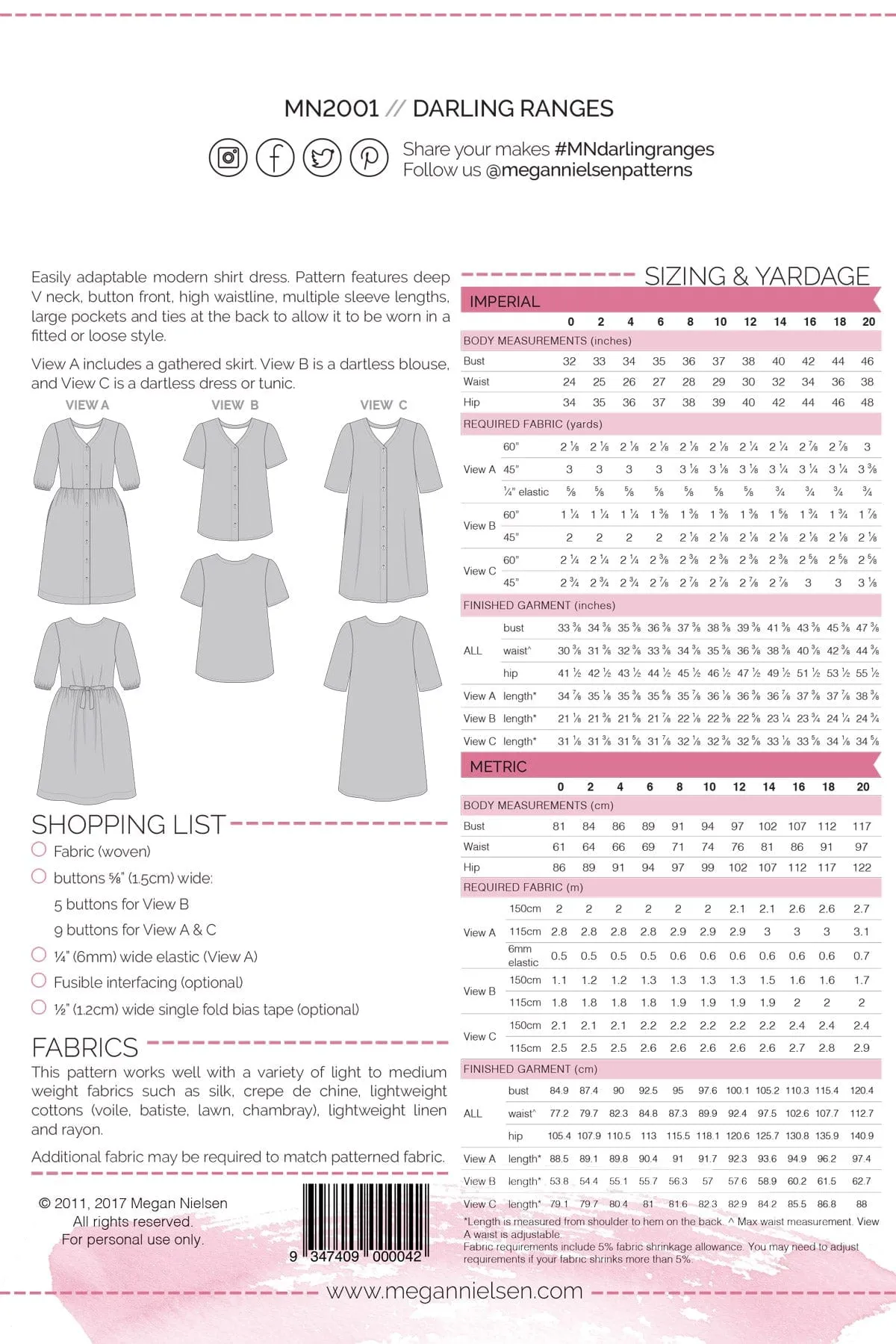 Darling Ranges Dress - Sizes 0-20 - Megan Nielsen