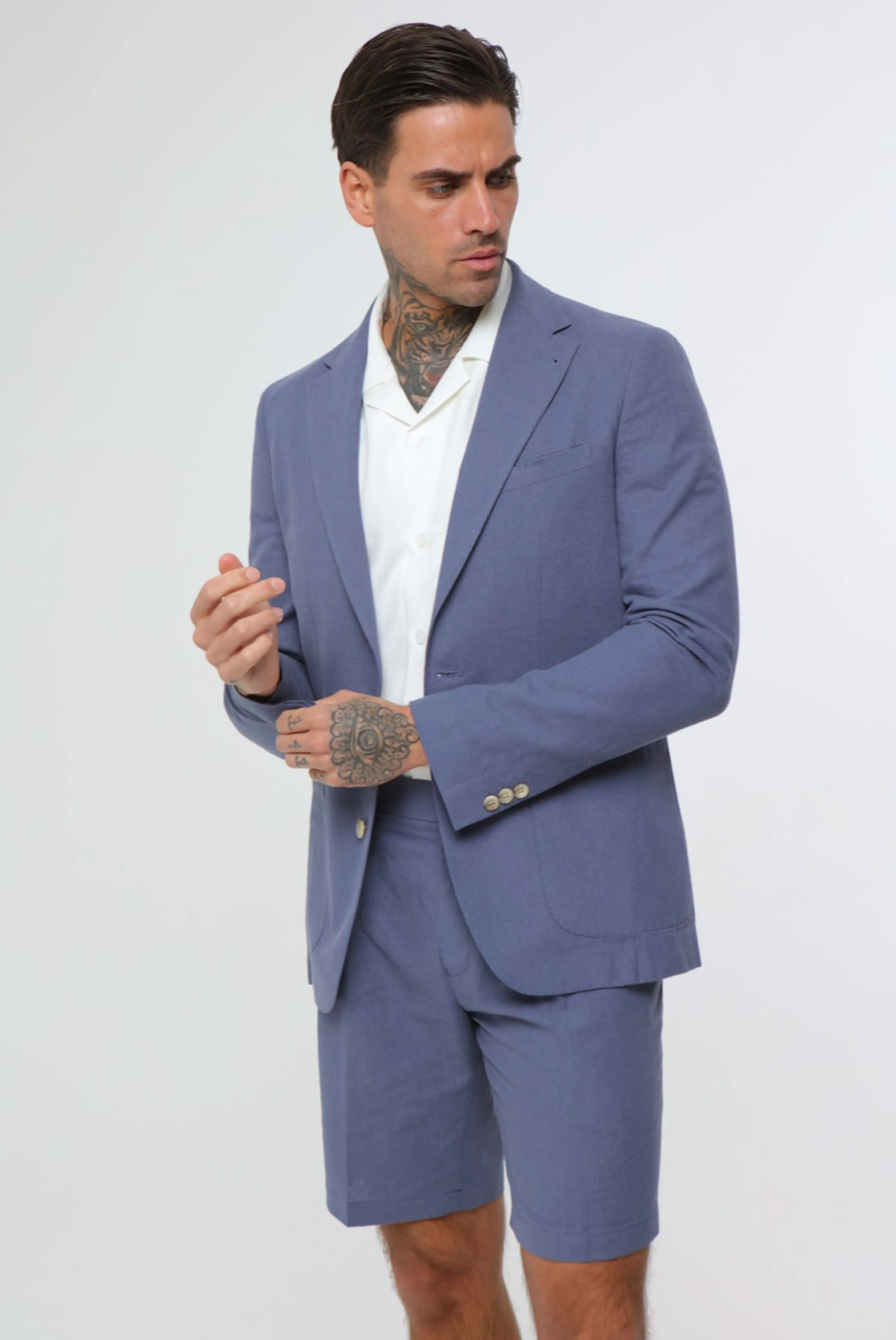 DECORATE Cotton Linen Blend Blazer in Blue