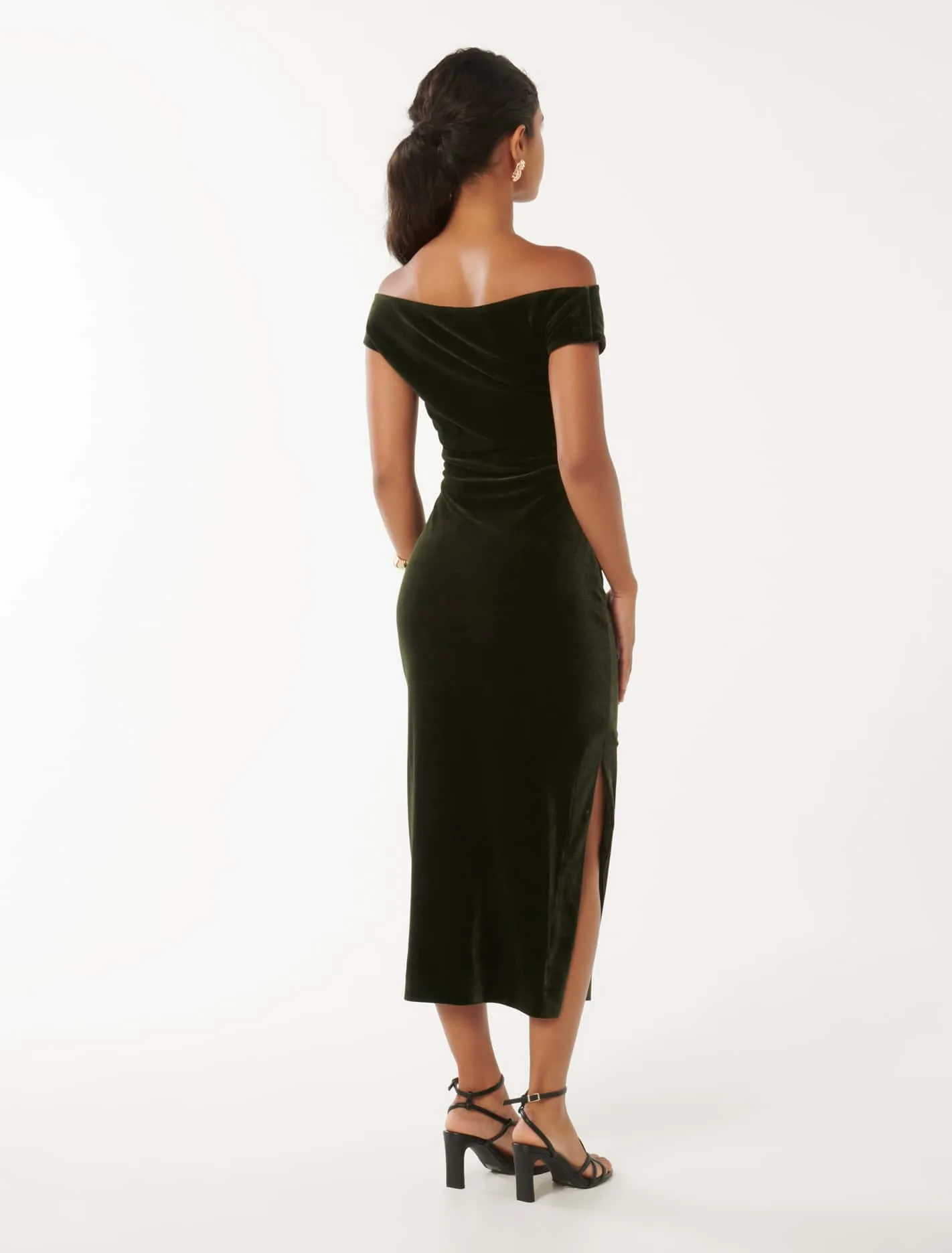 Demi Petite Tipped Shoulder Velvet Bodycon Dress