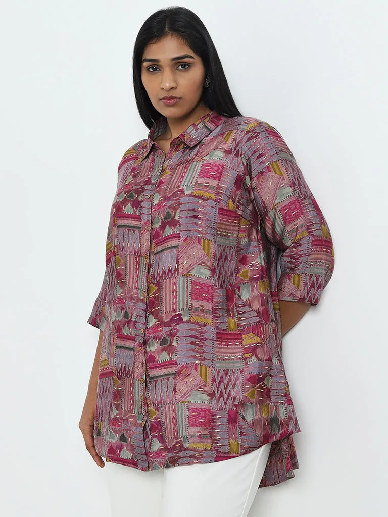 Diza Pink Ikat Printed High-Low Tunic