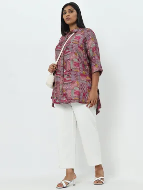 Diza Pink Ikat Printed High-Low Tunic