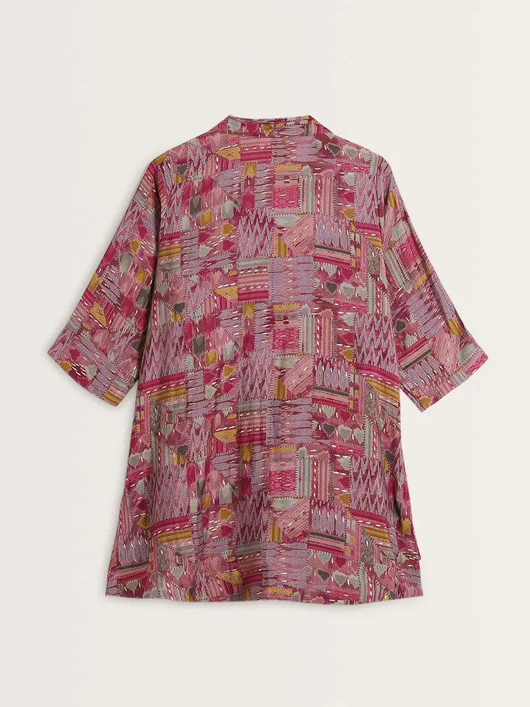 Diza Pink Ikat Printed High-Low Tunic