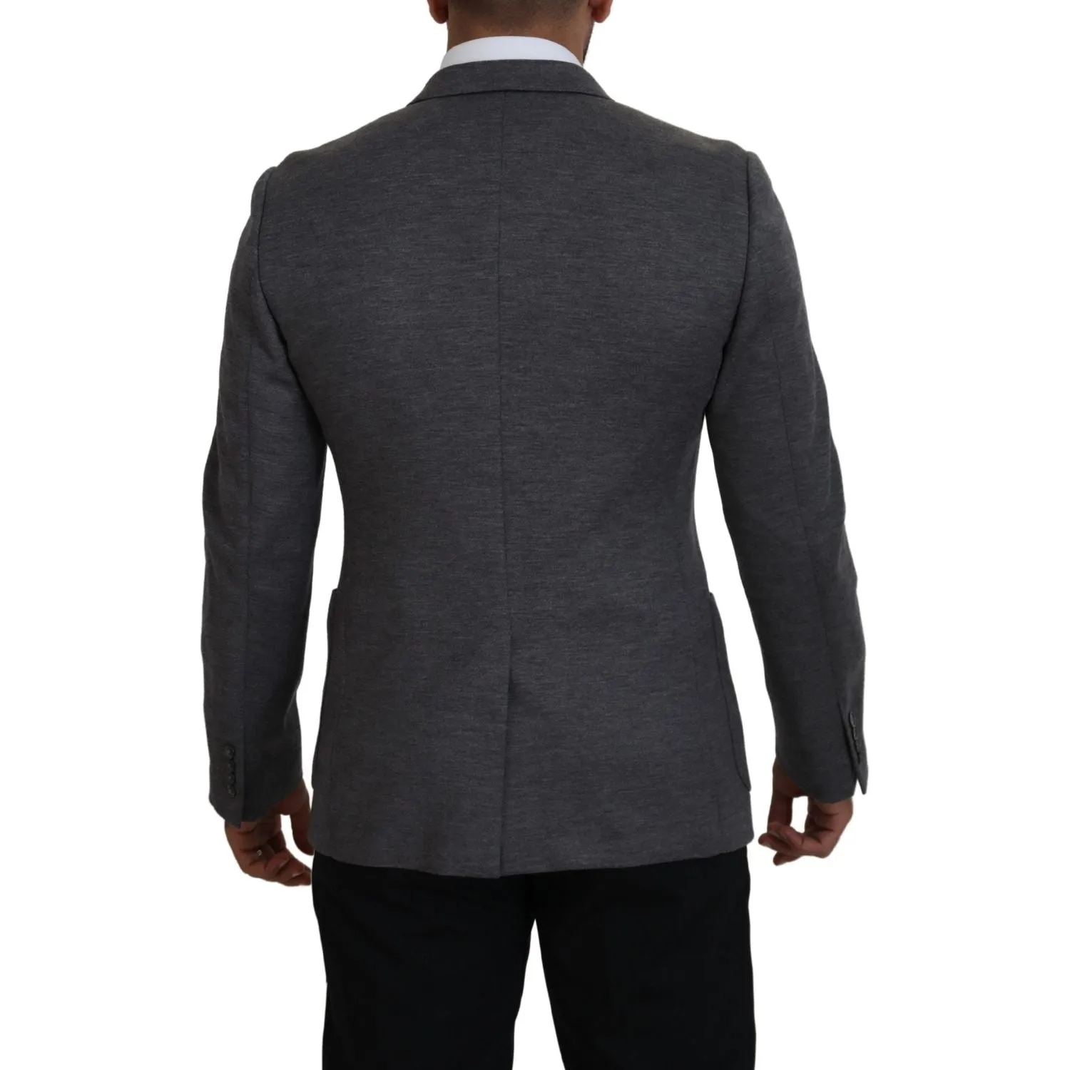 Dolce & Gabbana Elegant Gray Wool Blazer with Bee Crown Embroidery