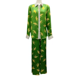 Dries Van Noten Green / Yellow Printed Silk Two-Piece Set