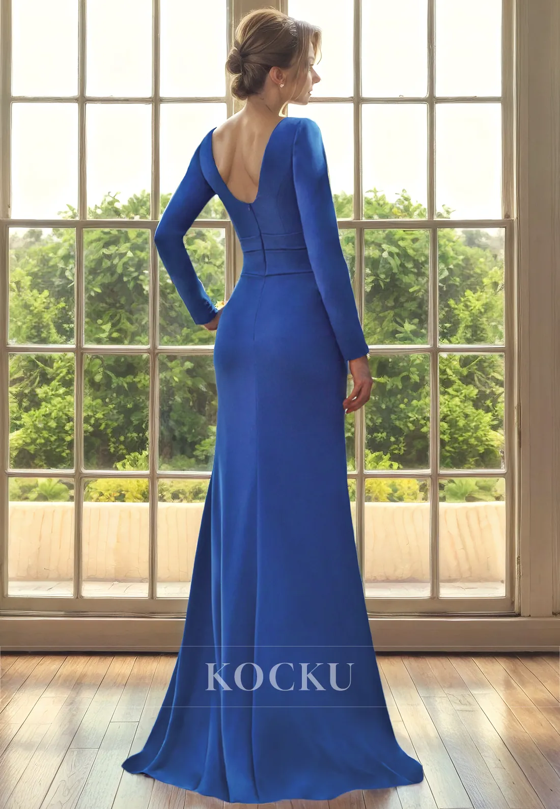 Elegant Backless Long sleeves Sheath Cocktail Mother of the Bride Dress