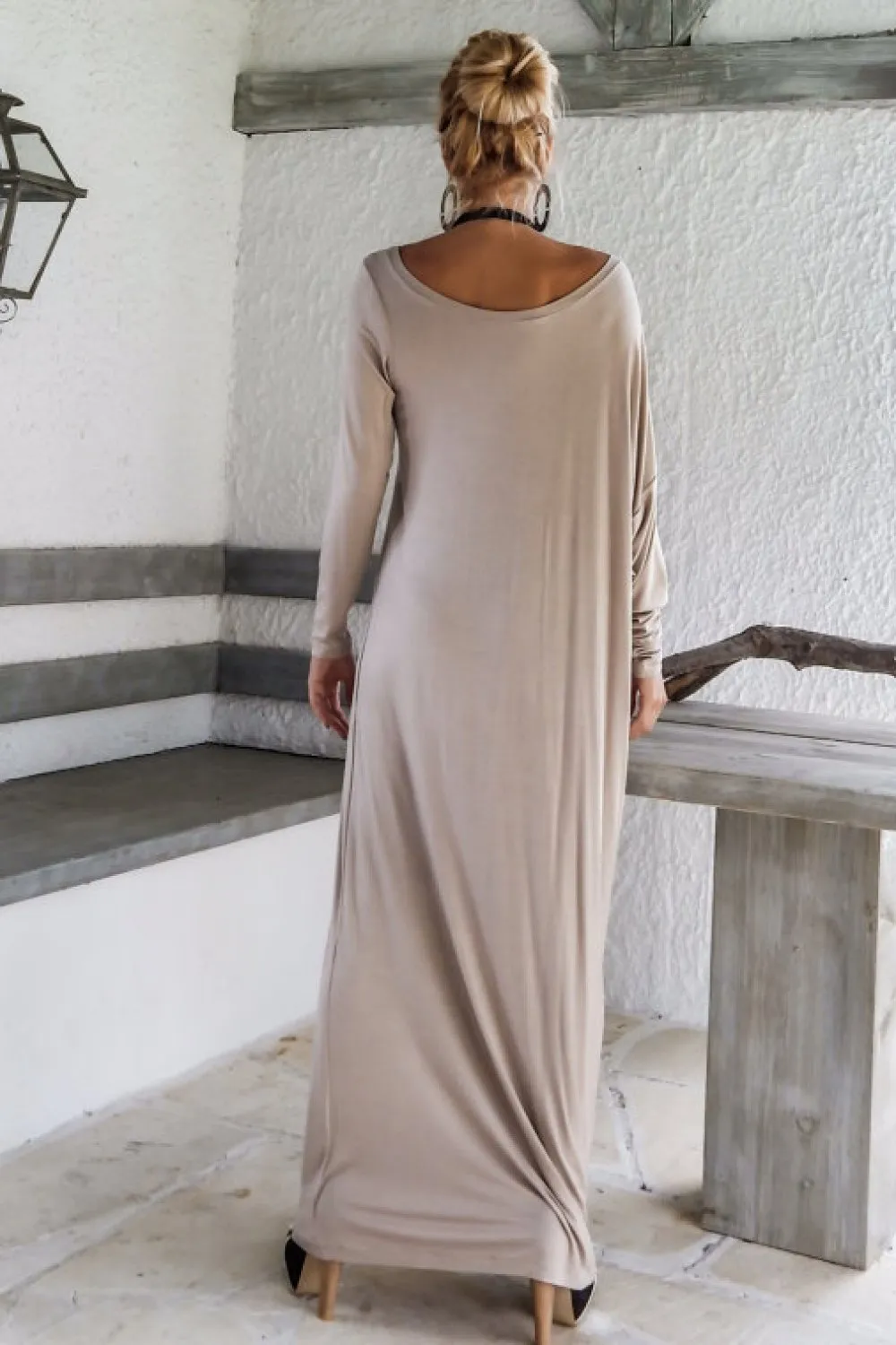 Elegant Loose Long-sleeve Maxi Dress