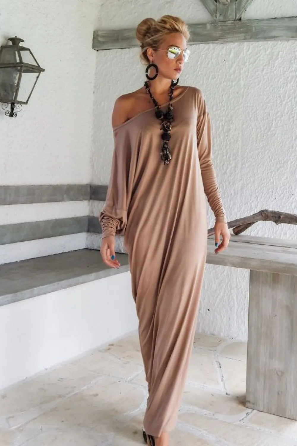 Elegant Loose Long-sleeve Maxi Dress