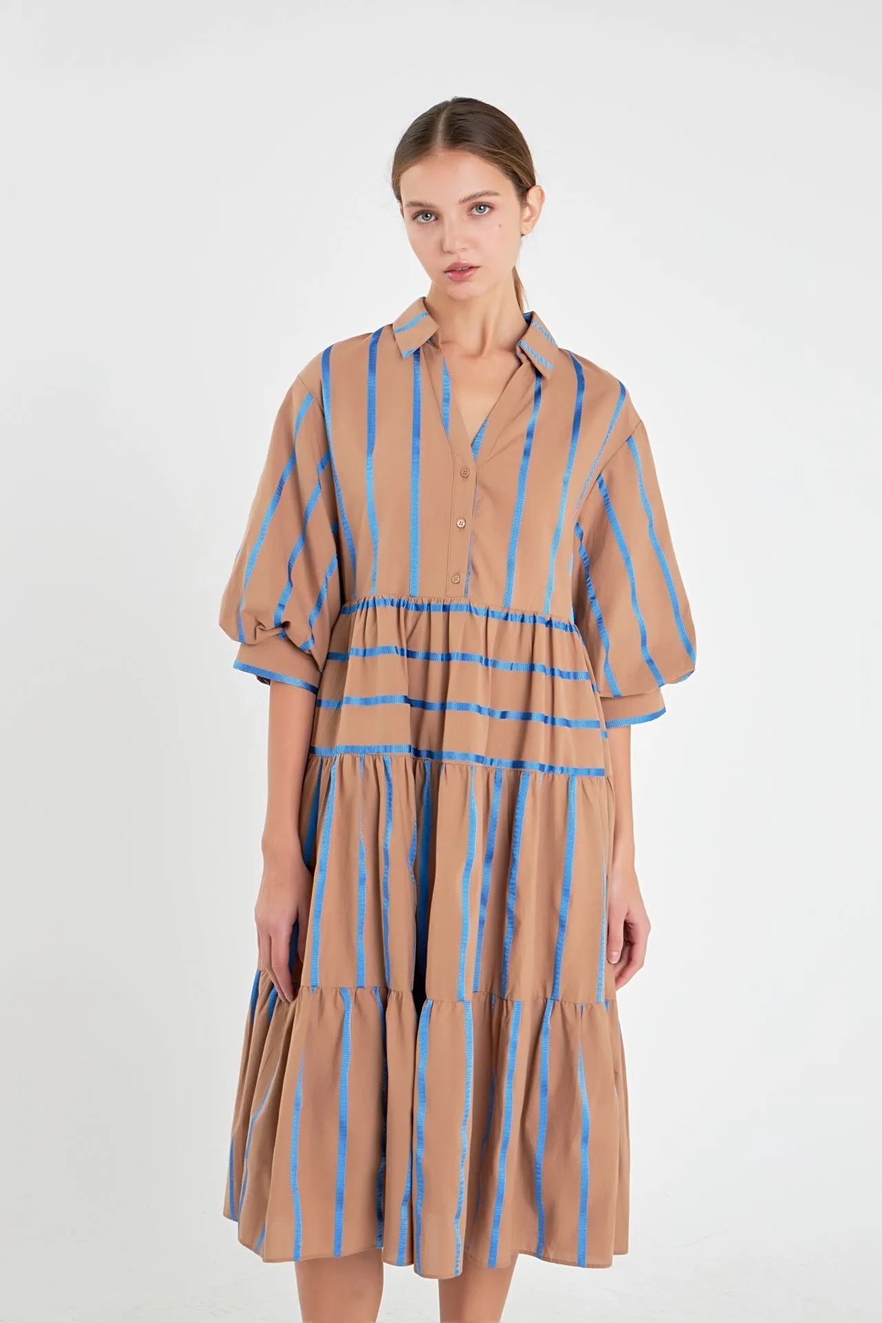 English Factory - Striped Collared Midi Dress