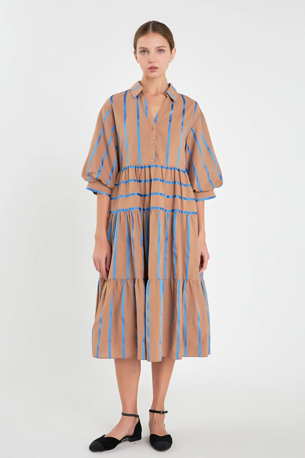 English Factory - Striped Collared Midi Dress