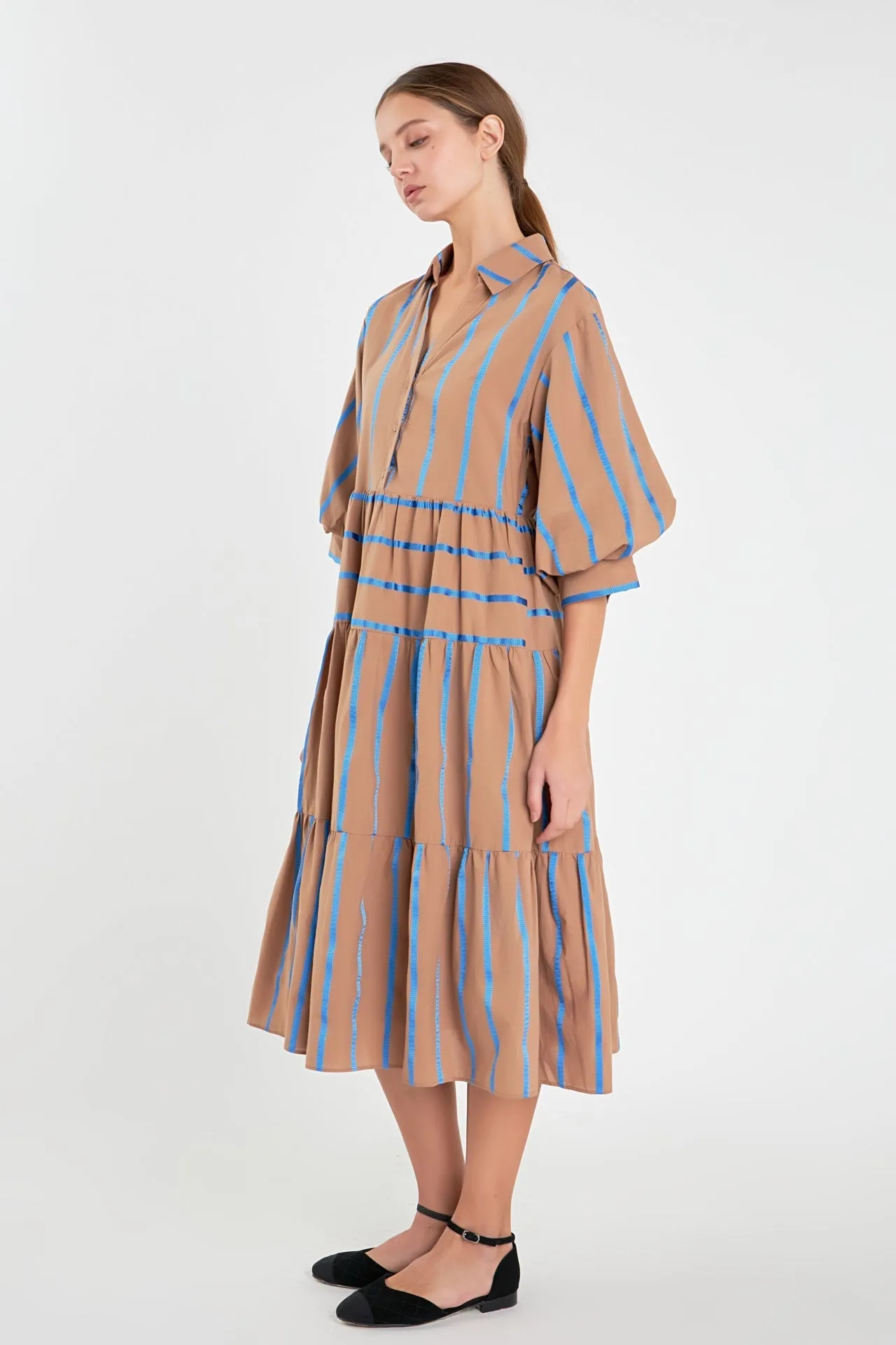 English Factory - Striped Collared Midi Dress