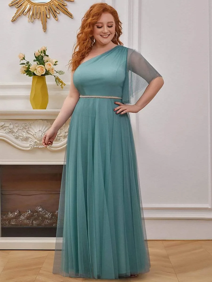 Fashion Plus Size Beaded Waist Tulle Bridesmaid Dress