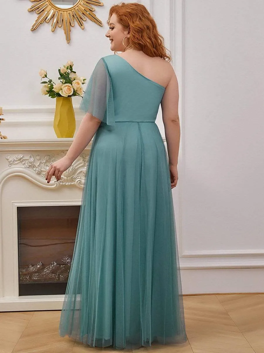 Fashion Plus Size Beaded Waist Tulle Bridesmaid Dress