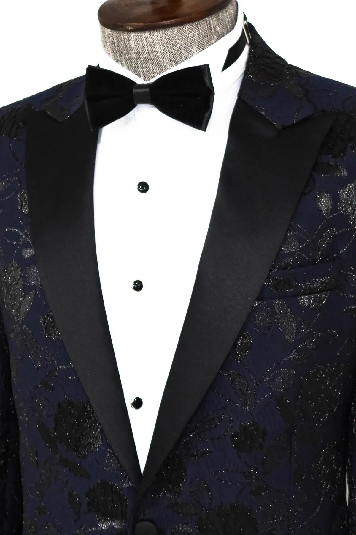 Floral Patterned Navy Blue Men Dinner Jacket - Wessi