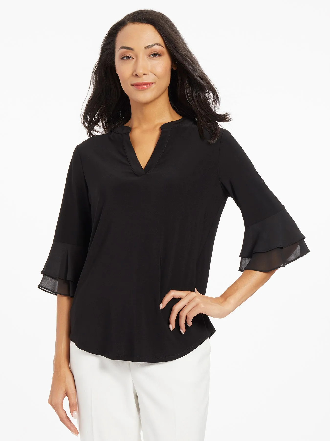 Flutter Sleeve Split Neck Tunic