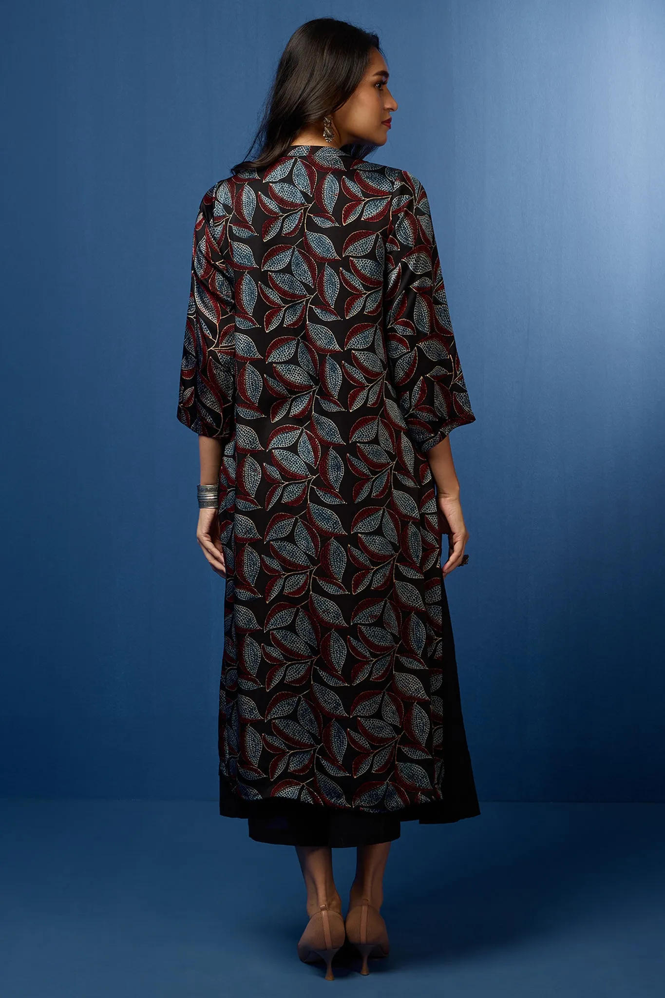 formal button down kurta - raven feather & auburn leaves