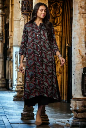 formal button down kurta - raven feather & auburn leaves