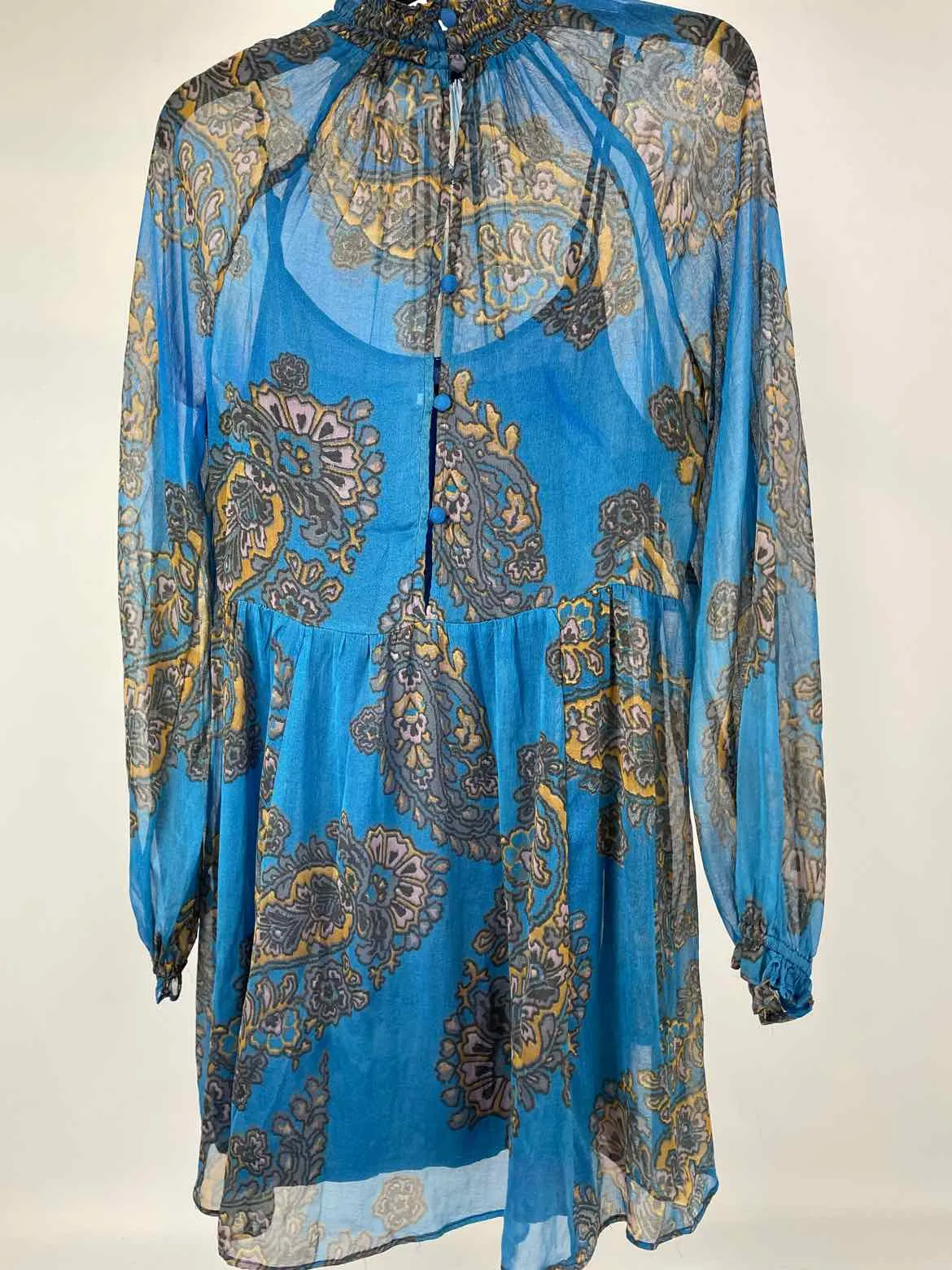 Free People Size S Blue&Gold sheer Tunic